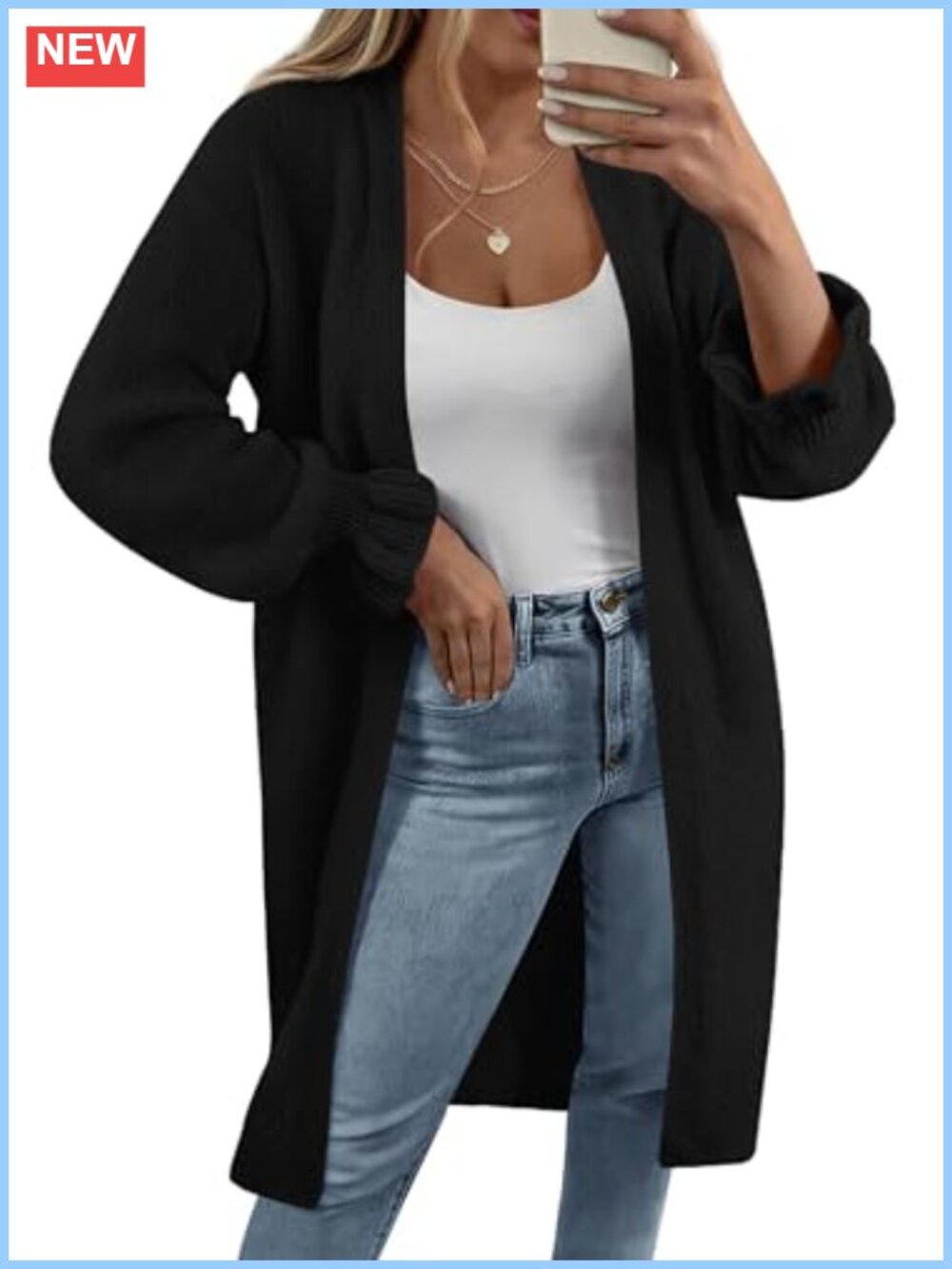 Oversized Open Front Knit Cardigan Long Sleeve Ruffle Cuff